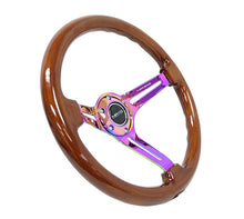Load image into Gallery viewer, NRG Reinforced Steering Wheel (350mm / 3in. Deep) Brown Wood w/Blk Matte Spoke/Neochrome Center Mark - RST-018BR-MC