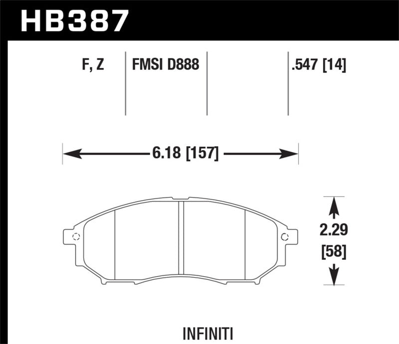 Hawk 09 350z/ 05-08 G35/09-12 G37 w/o Brembo HPS Street Front Brake Pads - HB387F.547