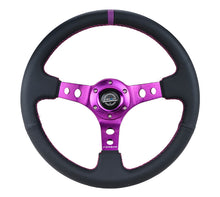 Load image into Gallery viewer, NRG Reinforced Steering Wheel (350mm / 3in. Deep) Black Leather w/Purple Center &amp; Purple Stitching - RST-006PP