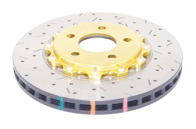 DBA 05-10 Ford Mustang GT / 11-13 V6 Front Drilled & Slotted 5000 Series 2 Piece Rotor w/ Gold Hat - DBA52113GLDXS