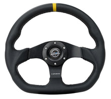 Load image into Gallery viewer, NRG Reinforced Steering Wheel (320mm) Sport Leather Dual Push Buttons Flat Bottom w/ Yellow Center - RST-024D-MB-R-Y