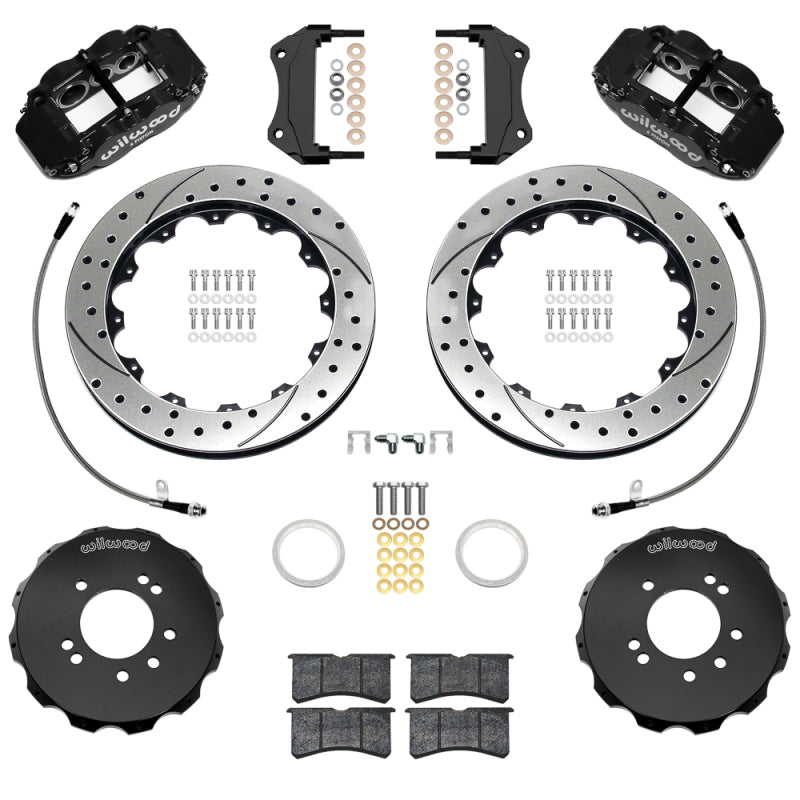 Wilwood 95-98 Nissan Skyline Superlite 6R Front BBK w/ 12.88in D/S Rotors & Flexlines - Black - 140-18252-D
