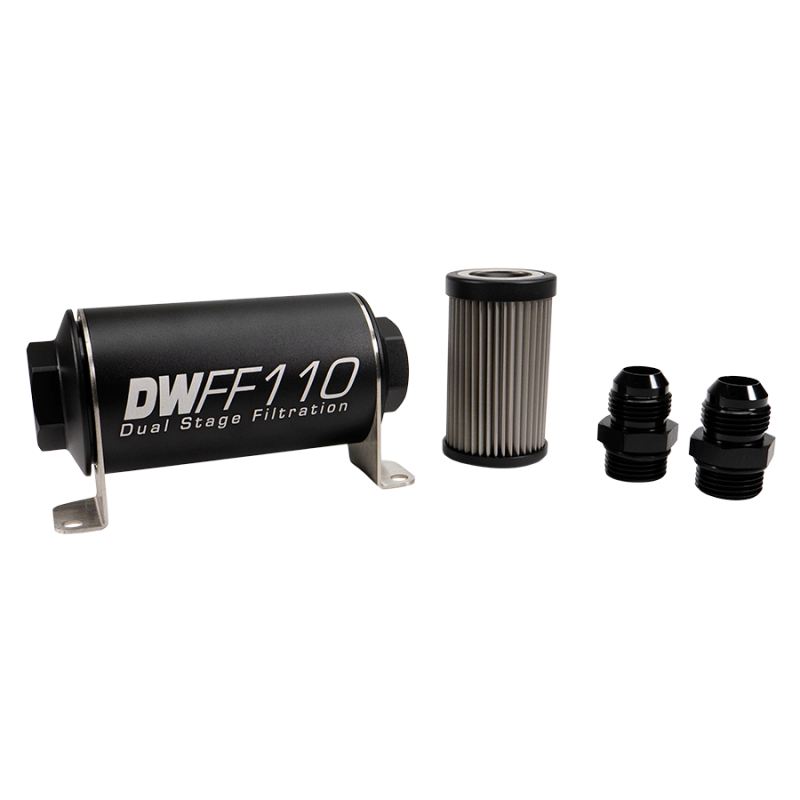 DeatschWerks Stainless Steel 10AN 40 Micron Universal Inline Fuel Filter Housing Kit (110mm) - 8-03-110-040K-10