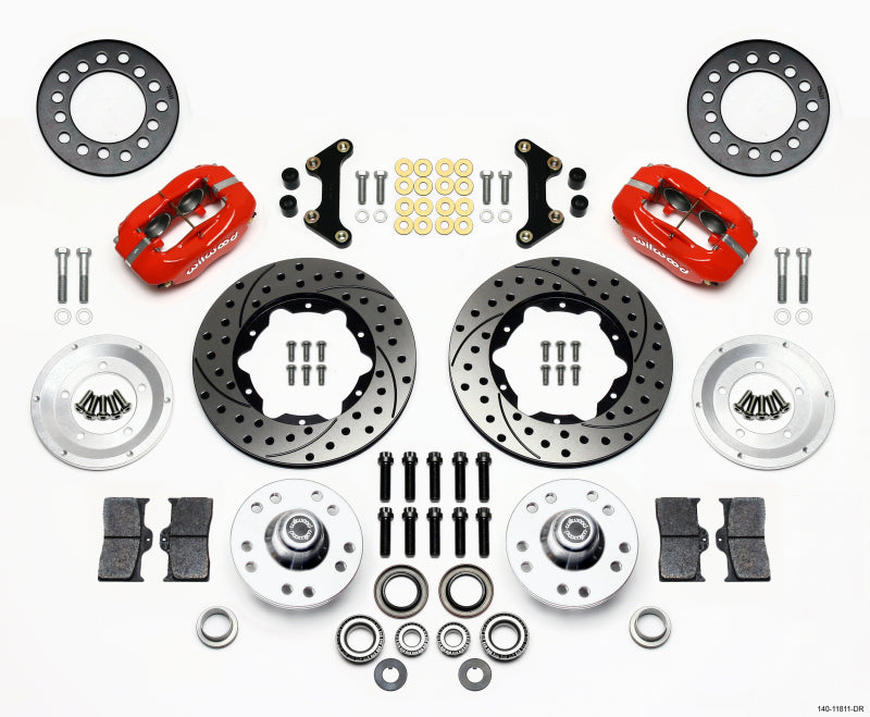 Wilwood Forged Dynalite Front Kit 11.00in Drill-Red 49-54 Chevy / 53-62 Corvette - 140-11811-DR