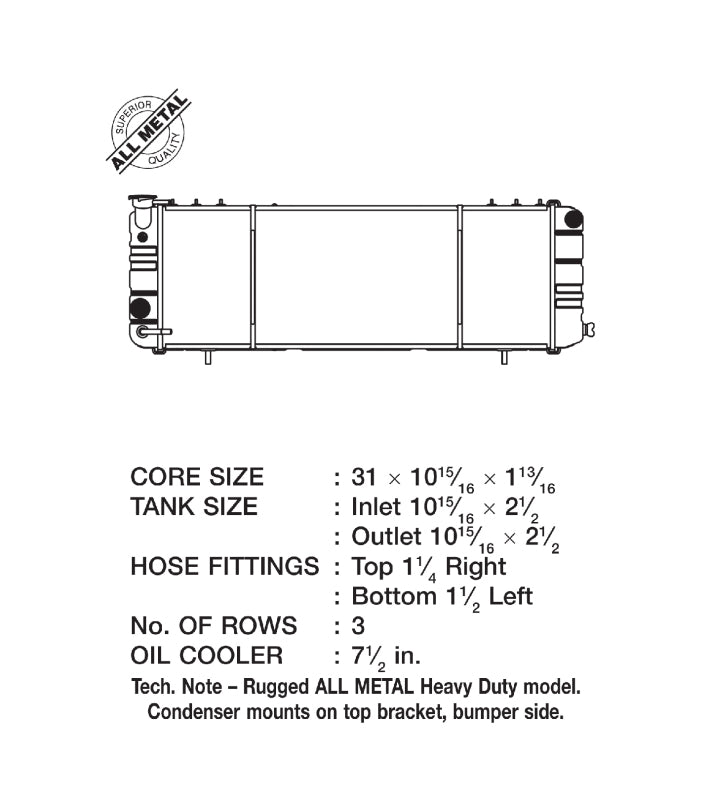 CSF 91-01 Jeep Cherokee 4.0L (LHD Only) Heavy Duty 3 Row All Metal Radiator - 2671