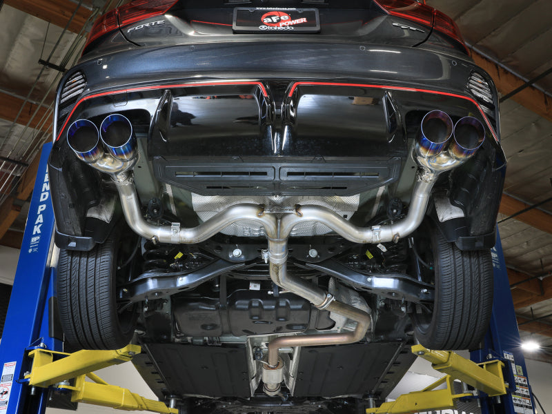 aFe 22-24 Kia Forte GT 1.6L 3in-2.5in 304 Stainless Steel Axle-Back Exhaust w/ Blue Flame Tips - 49-37039-L