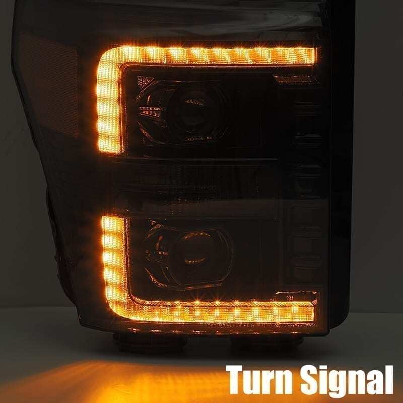 AlphaRex 11-16 Ford F-350 SD LUXX LED Proj Headlights Plank Style Chrm w/Activ Light/Seq Signal/DRL - 880145