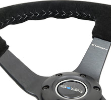 Load image into Gallery viewer, NRG Reinforced Steering Wheel (350mm / 3in. Deep) Blk Suede/Silver BBall Stitch w/5mm Mt. Blk Spokes - RST-036MB-S-SL