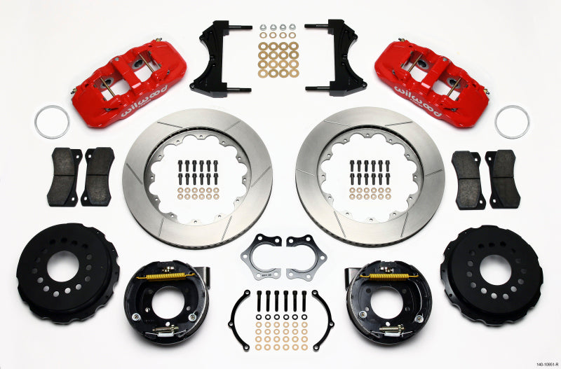Wilwood AERO4 Rear P-Brake Kit 14.00in Red Mopar/Dana 2.36in Off w/Snap Ring Bearing - 140-10951-R