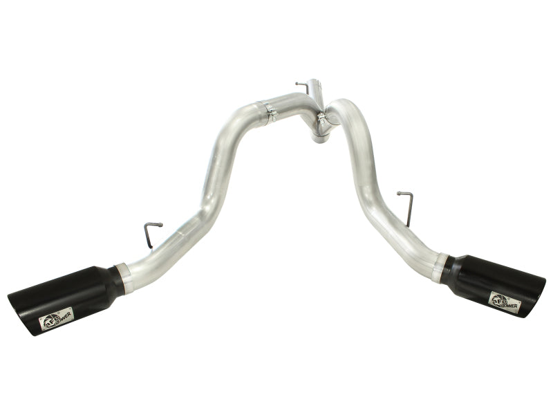 aFe MACHForce XP Exhaust Aluminized Dual Split DPF Back 11-15 GM Diesel Truck V8-6.6L (td) (BLK tip) - 49-04043-B