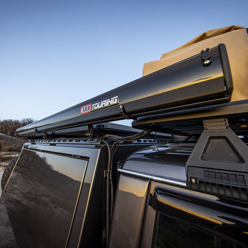 ARB Aluminum Awning, Black Frame, 8.2FT x 8.2FT, Installed with LED Light Strip - 814412A