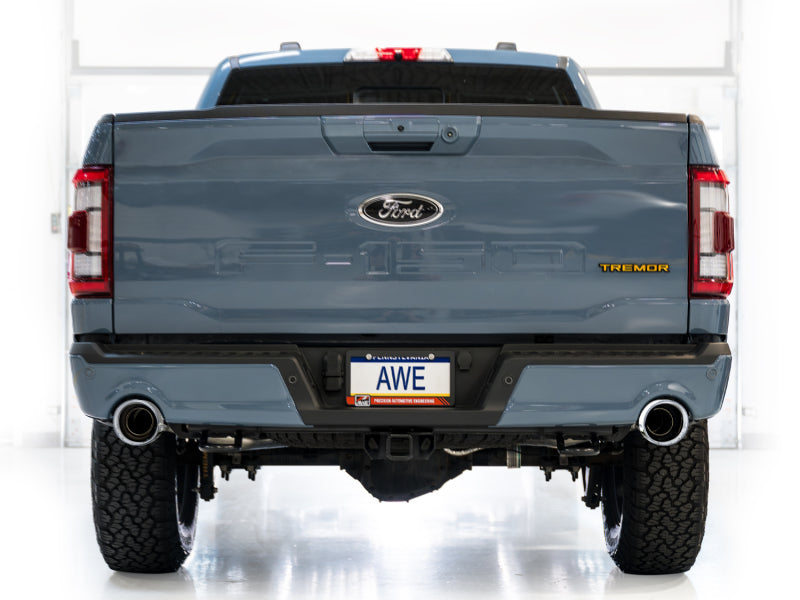 AWE Tuning 2021+ Ford F150 Tremor w/ Bumper Cutouts 0FG Resonated Cat-Back w/ Chrome Silver Tips - 3015-32402