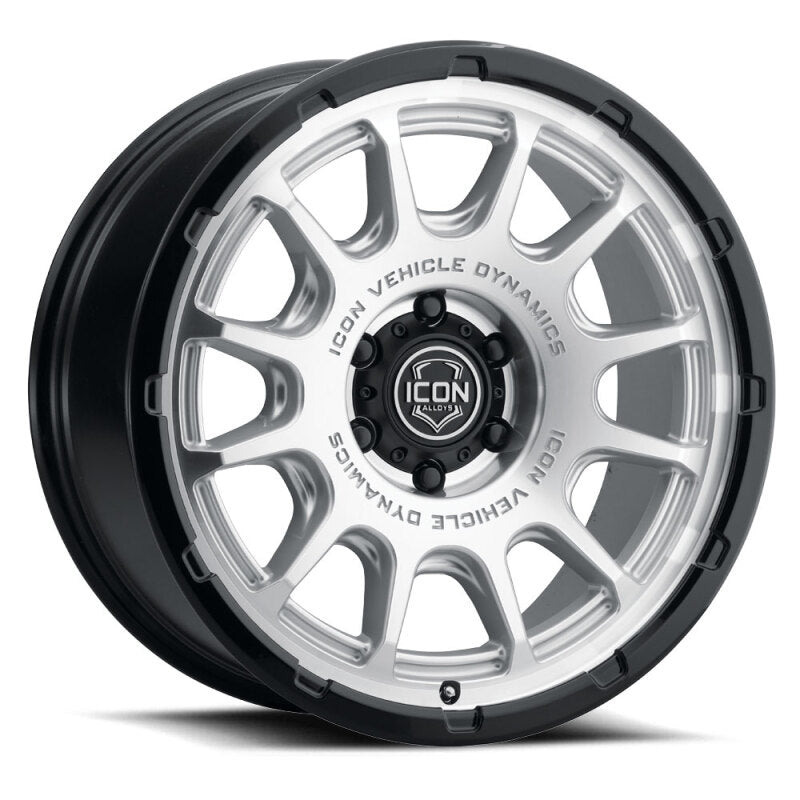 ICON Alloys Rancho 20x9 / 5x150 / 16mm / 5.625in BS Silver Machined w/ Gloss Black Lip Wheel - 8420905556SMGB