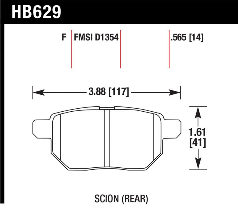 Hawk 08-11 Scion xB / 09-10 Toyota Corolla / 09-10 Matrix / 10 Prius  HPS Street Rear Brake Pads - HB629F.565