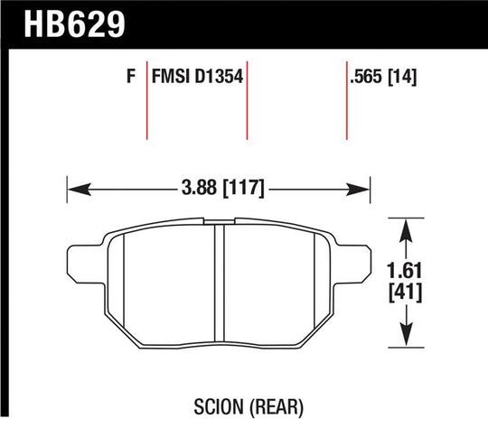 Hawk 08-11 Scion xB / 09-10 Toyota Corolla / 09-10 Matrix / 10 Prius  HPS Street Rear Brake Pads - HB629F.565