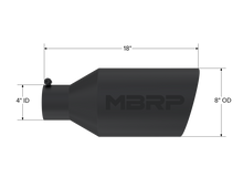 Load image into Gallery viewer, MBRP Universal Tip 8in O.D. Rolled End 4in inlet 18in length Black - T5128BLK