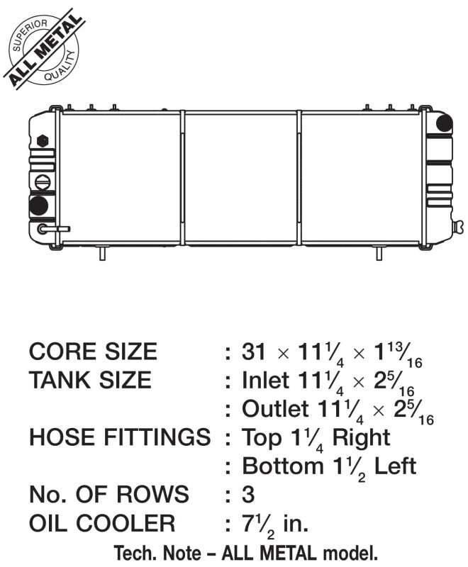 CSF 88-90 Jeep Cherokee 4.0L Heavy Duty 3 Row All Metal Radiator - 2572