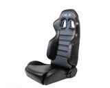 NRG Reclinable Racing Seats (Pair) Black Leather w/NRG Logo Red Stitch - RSC-208-1L/R