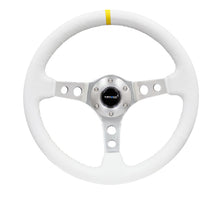 Load image into Gallery viewer, NRG Reinforced Steering Wheel (350mm / 3in. Deep) White Leather w/Silver Spoke &amp; Single Yellow Mark - RST-006WT-Y