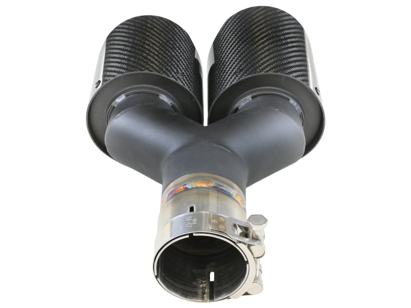 aFe Takeda 2.5in 304 Stainless Steel Clamp-on Exhaust Tip Passenger Side 2.5in Inlet 4inDual-Carbon - 49T25480-C121