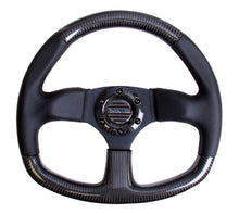 Load image into Gallery viewer, NRG Carbon Fiber Steering Wheel (320mm) Flat Bottom &amp; Leather Trim w/Black Stitching - ST-009CFBS