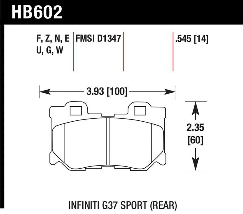 Hawk Infiniti G37 Sport HPS Street Rear Brake Pads - HB602F.545