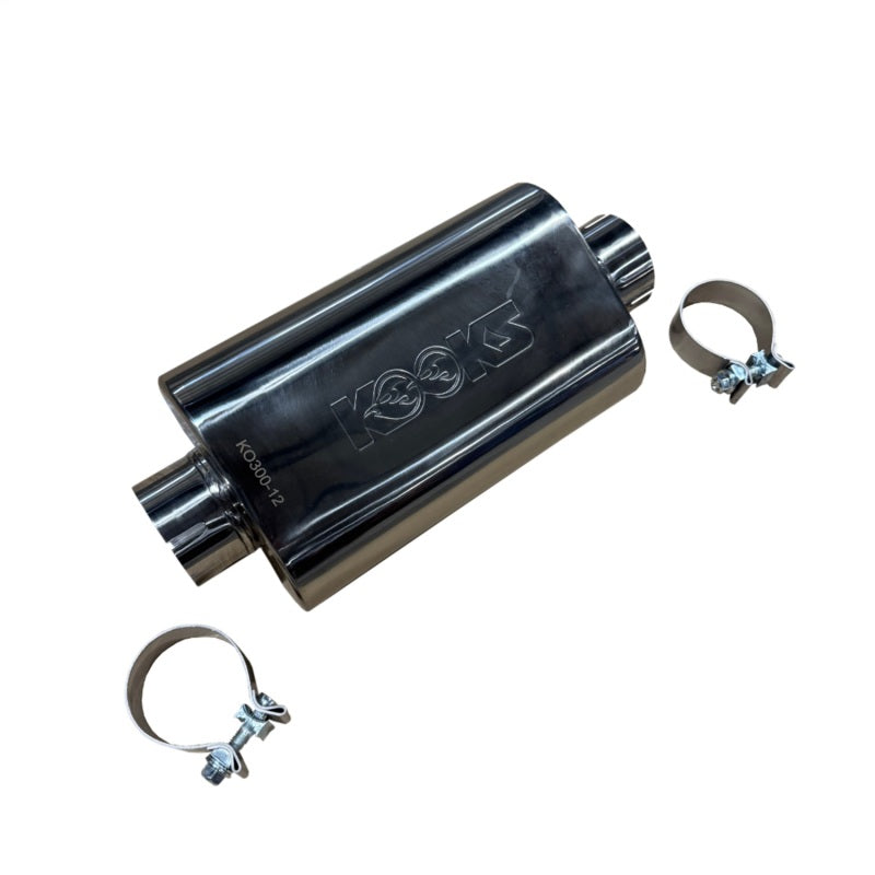 Kooks 3in Oval Clamp In Center/Center Muffler 12in Long Body Polished Stainless Steel - KO300-12-CI