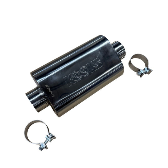 Kooks 3in Oval Clamp In Center/Center Muffler 12in Long Body Polished Stainless Steel - KO300-12-CI