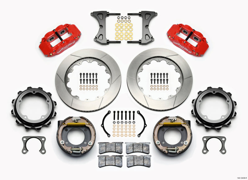 Wilwood Narrow Superlite 4R Rear P-Brk Kit 14.00in Red Strange Eng Floater 3.49in Offset - 140-12436-R