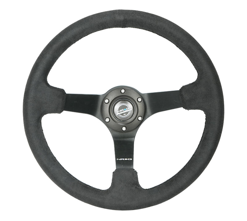 NRG Reinforced Steering Wheel (350mm / 3in. Deep) Blk Alcantara w/ Blk Stitching - Matte Black Spoke - RST-036MB-SA