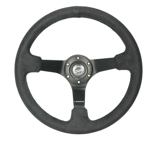 NRG Reinforced Steering Wheel (350mm / 3in. Deep) Blk Alcantara w/ Blk Stitching - Matte Black Spoke - RST-036MB-SA
