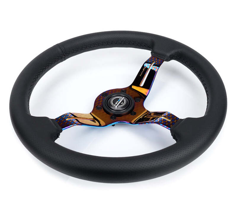 NRG Light Weight Gaming Steering Wheel - Splitz NeoChrome Silver Spokes Perforated Leather - ST-010MC-PR