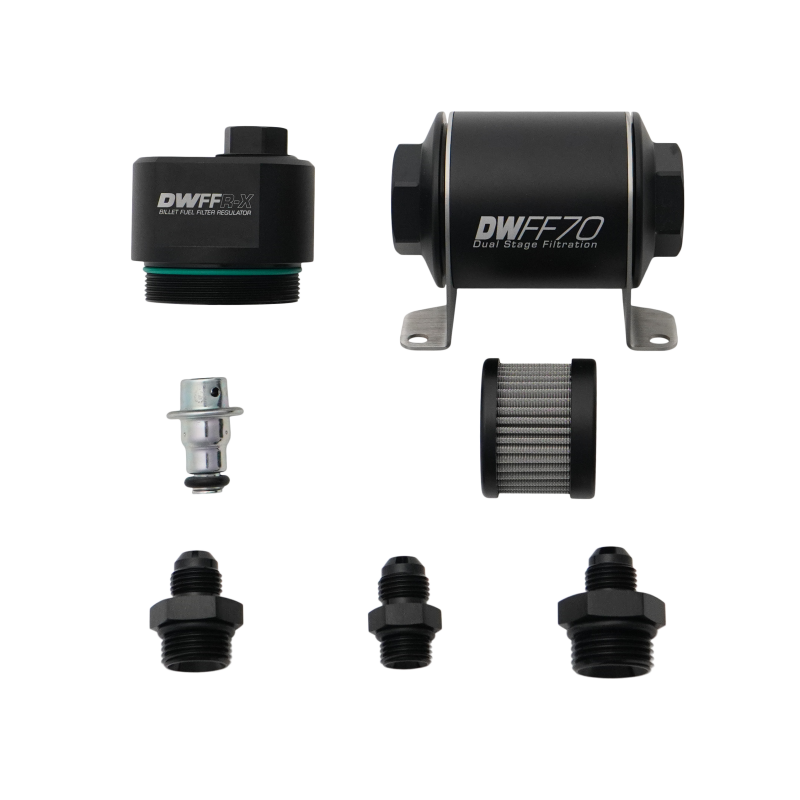 DeatschWerks DWFFR-X 70mm Billet Fuel Filter Regulator - 10 Micron with 6AN Fittings - 8-FFR-070-010K-6