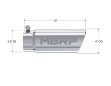 Load image into Gallery viewer, MBRP Universal Tip 4in O.D. Angled Rolled End 3.5in inlet 10 length - T5112