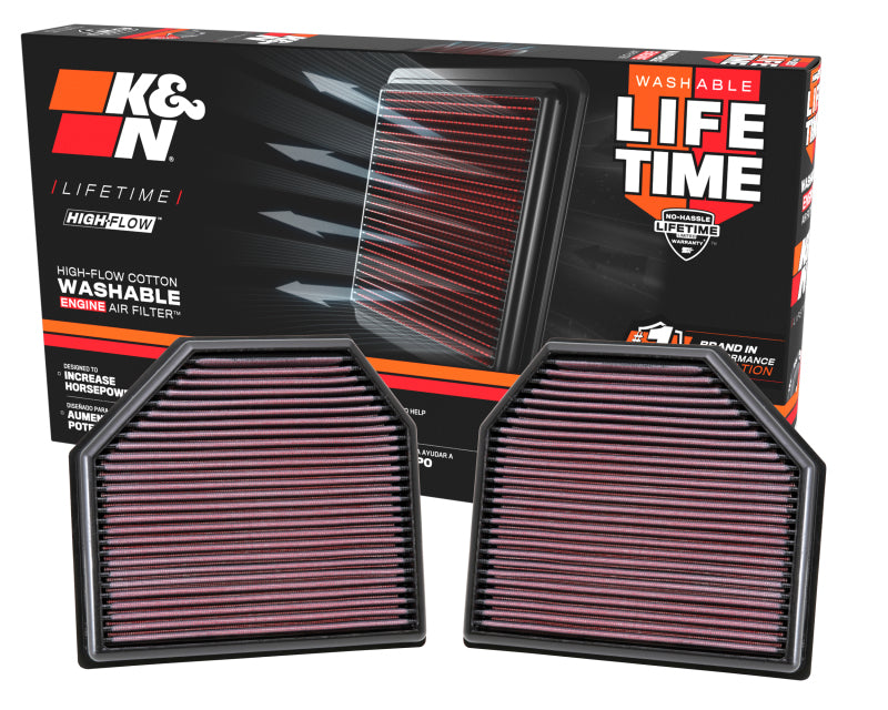 K&N Replacement Air Filter for 11-14 BMW M5/M6 4.4L V8 / 2015 M4/M3 3.0L I6  (2 per box) - 33-2488