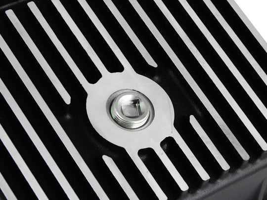 aFe POWER Transmission Pan Ford Trucks 80-92 (AOD Transmission)- Black w/ Machined Fins - 46-70212