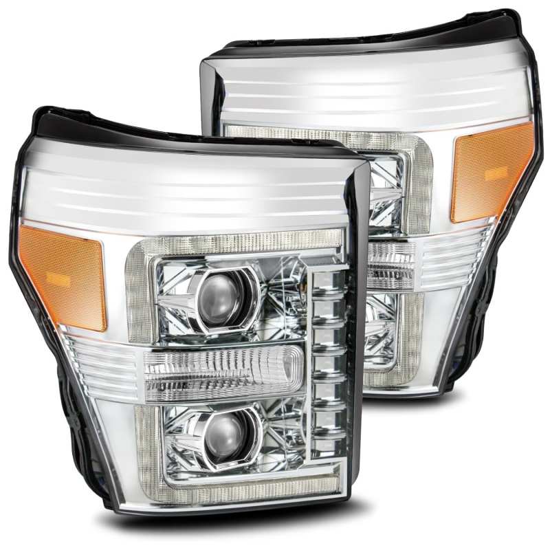 AlphaRex 11-16 Ford F-350 SD LUXX LED Proj Headlights Plank Style Chrm w/Activ Light/Seq Signal/DRL - 880145