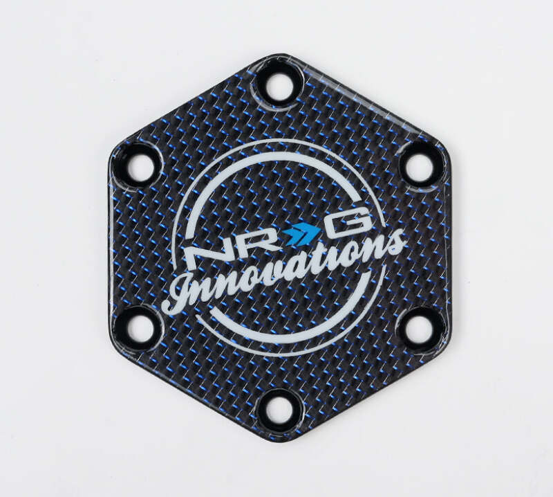 NRG Carbon Fiber w/ Blue Texalium Fabrics Horn Delete Button Circular Logo Front/ Back - STR-640CF/BL