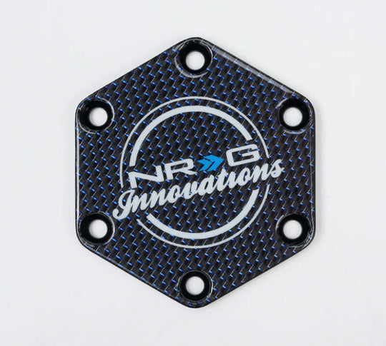 NRG Carbon Fiber w/ Blue Texalium Fabrics Horn Delete Button Circular Logo Front/ Back - STR-640CF/BL