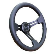 Load image into Gallery viewer, NRG Reinforced Steering Wheel (350mm / 3in. Deep) Black Leather w/ Black Stitching - RST-018R