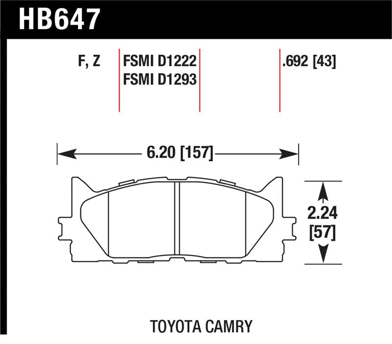 Hawk 10 Lexus ES350 / 07-11 Toyota Camry SE/XLE HPS Street Front Brake Pads - HB647F.692