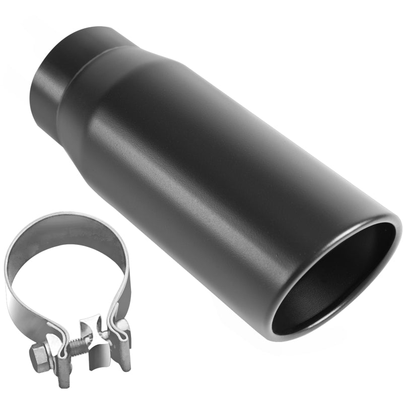 MagnaFlow Tip Black Coated w/ Clamp Single Wall Round Outlet 4in Diameter 3in Inlet 12in Length - 35236