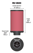 Load image into Gallery viewer, K&amp;N Filter 3 inch Flange 5 inch OD 6 1/2 inch Height - RU-2820