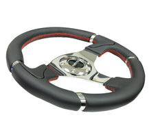 Load image into Gallery viewer, NRG Reinforced Steering Wheel (320mm) Blk Leather/Red Stitching w/Chrome 3-Spoke Center - RST-008R
