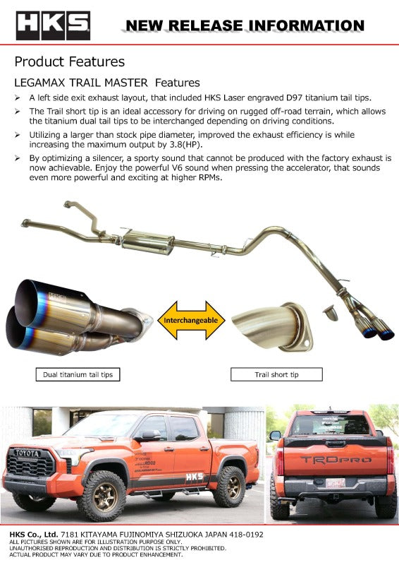 HKS LEGAMAX TRAIL MASTER 2022TUNDRA CATBACK - 31021-BT001