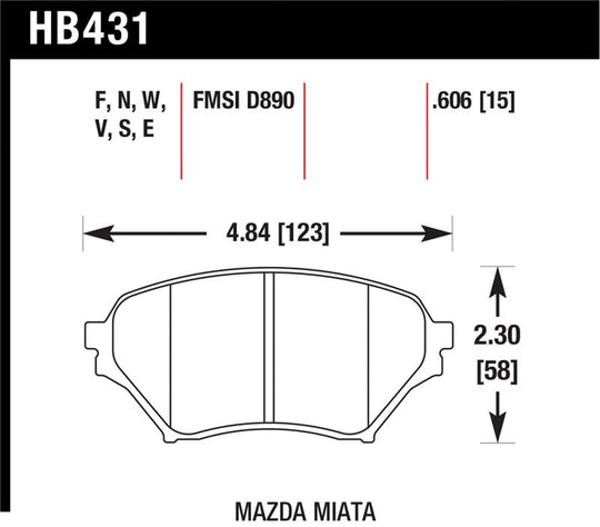 Hawk 01-05 Miata w/ Sport Suspension HP+ Street Front Brake Pads D890 - HB431N.606