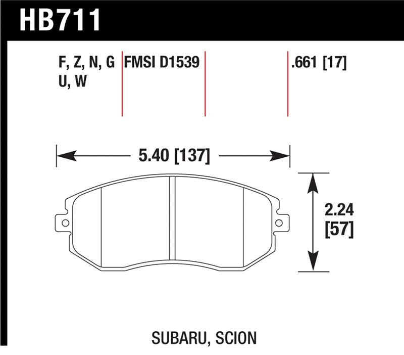 Hawk 13 Subaru BRZ/13 Legacy 2.5i / 13 Scion FR-S DTC-30 Front Street Brake Pads - HB711W.661