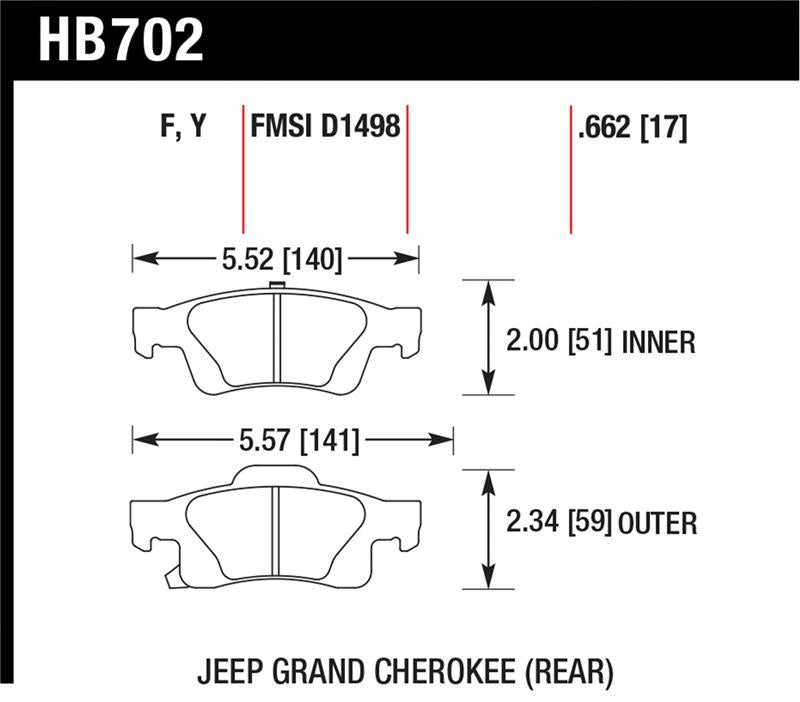 Hawk 11-12 Dodge Durango / 11-12 Jeep Grand Cherokee HPS Rear Street Brake Pads - HB702F.662