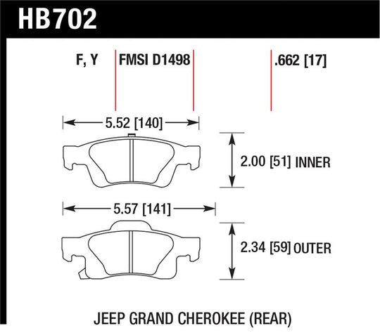 Hawk 11-12 Dodge Durango / 11-12 Jeep Grand Cherokee HPS Rear Street Brake Pads - HB702F.662