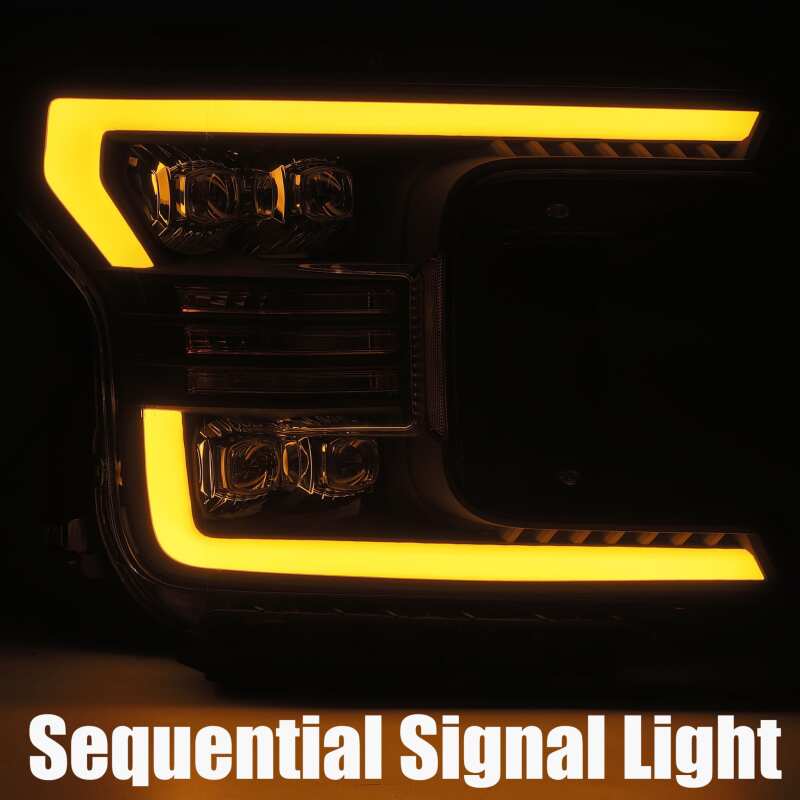 AlphaRex 18-19 Ford F-150 NOVA LED Projector Headlights Plank Style Chrome w/ActivLight/Seq Signal - 880181